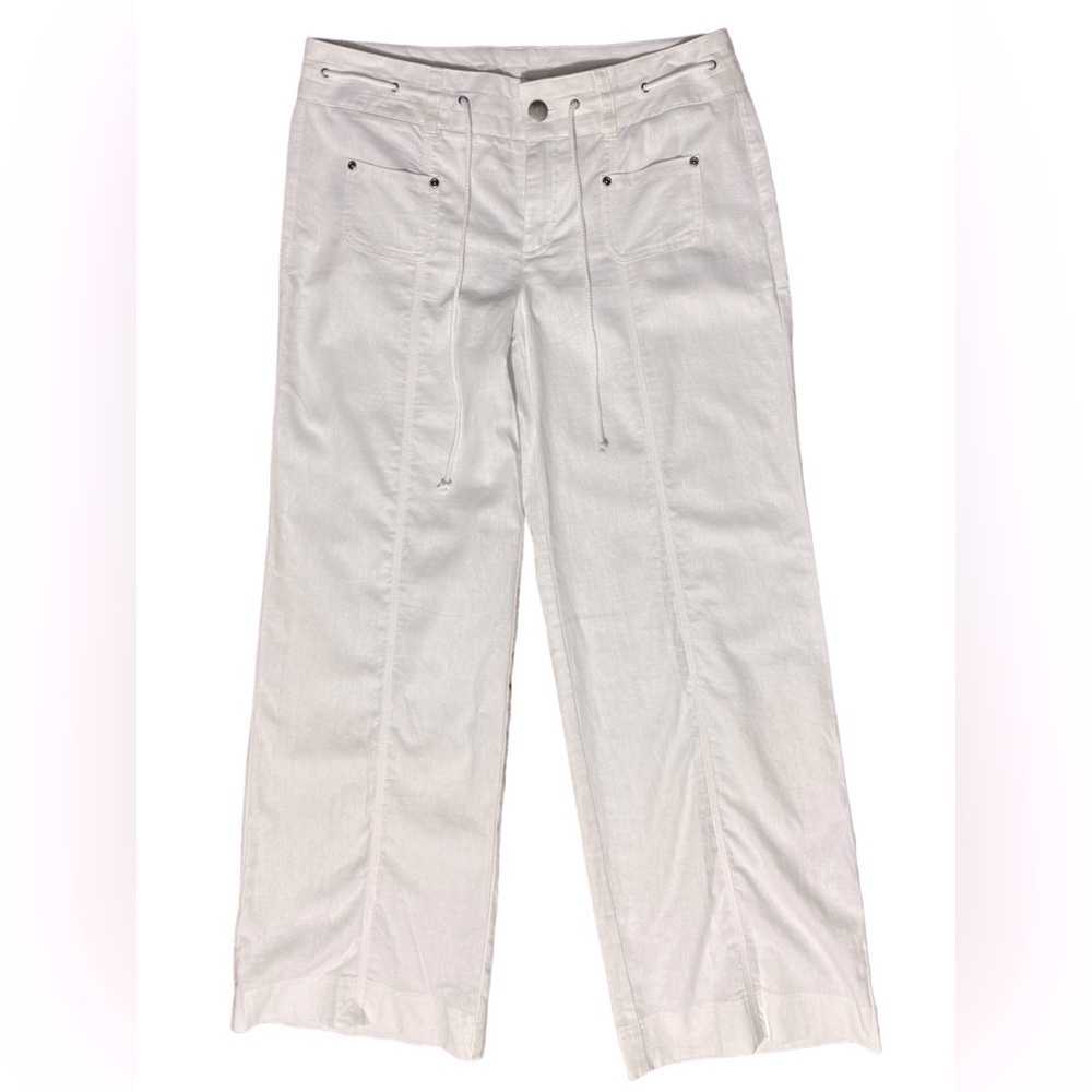 Bay Studio White Linen Blend Utility Drawstring Pocket Pants Women’s Size 10